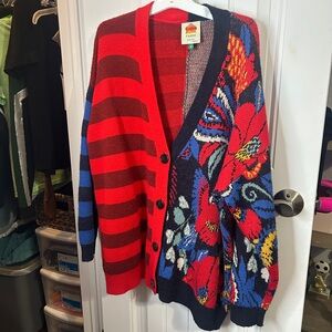 FARM Rio Red and Blue Floral Cardigan